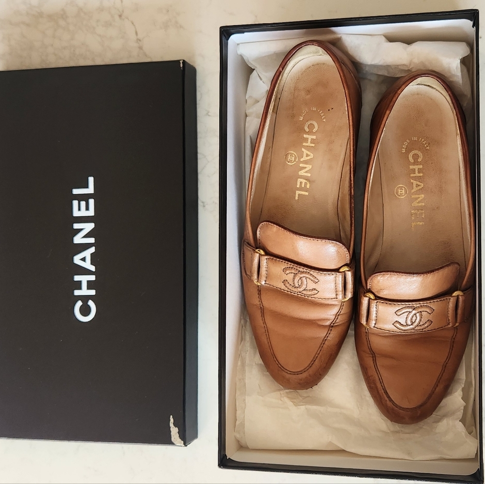 Vintage Chanel Brown Leather Loafers
